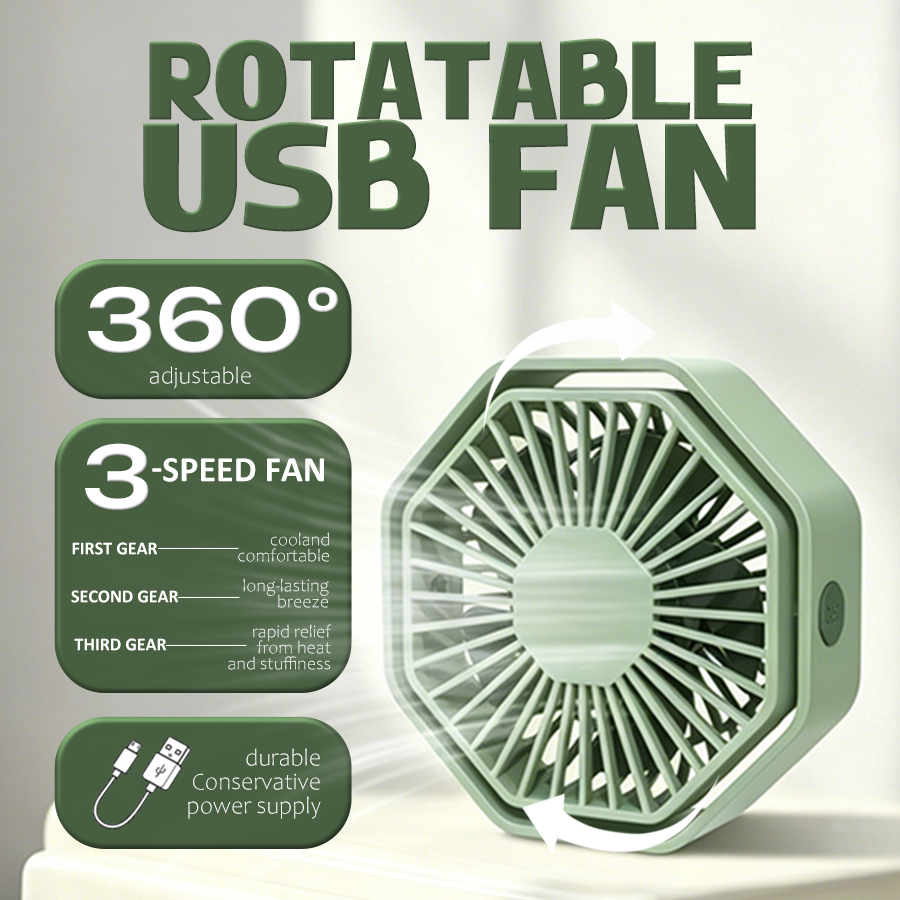 Usb Desk Fan - Kipas Meja USB Heksagonal, 360 °